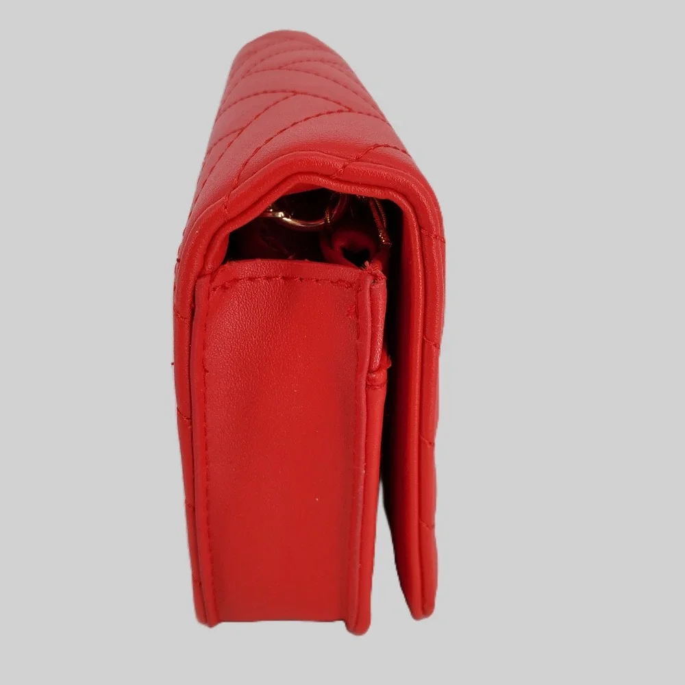 Bebe Los Angeles Sophia‎ Quilted Chevron Flap Crossbody Chain Shoulder Bag Red